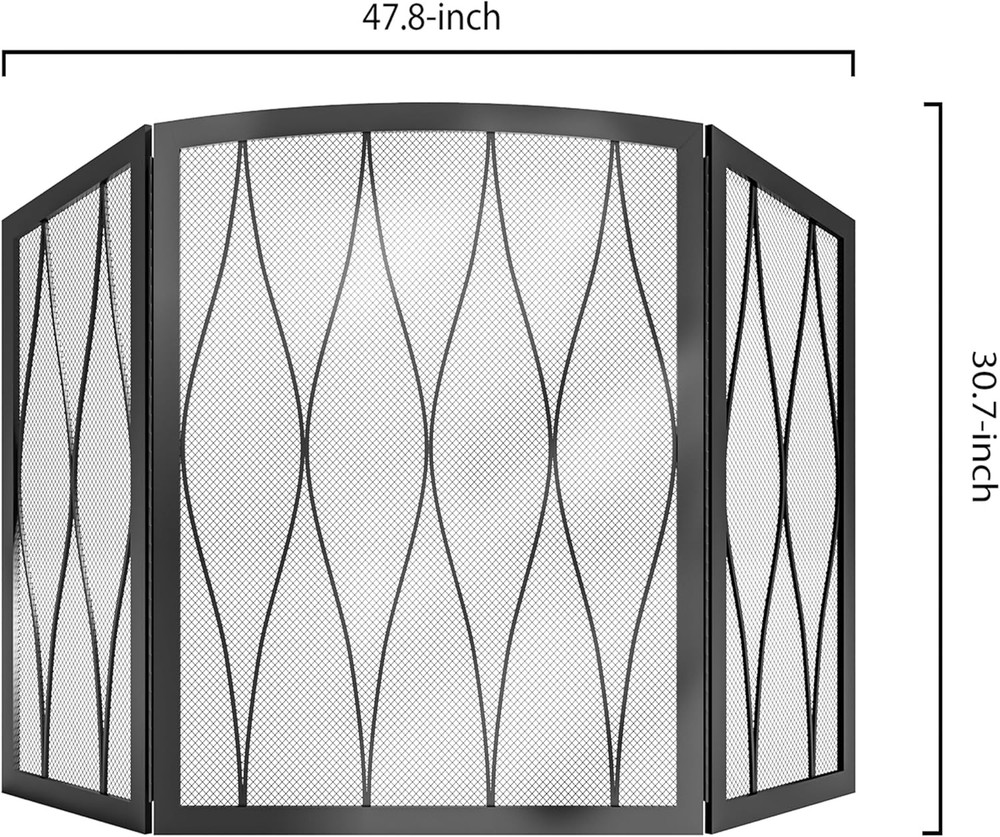 Childproof Fireplace Screen 3- Panel Modern Handcrafted Wrought Iron Foldable