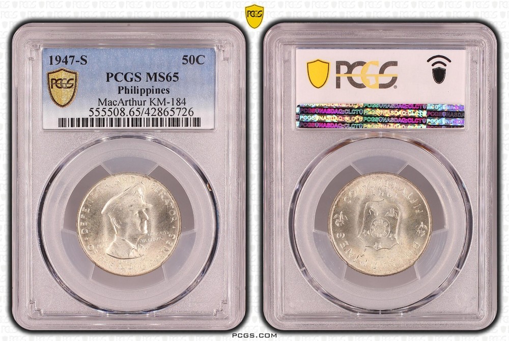1947-S Silver MacArthur "Philippines" Half Dollar - PCGS MS65 - KM-184 - Nice!!!