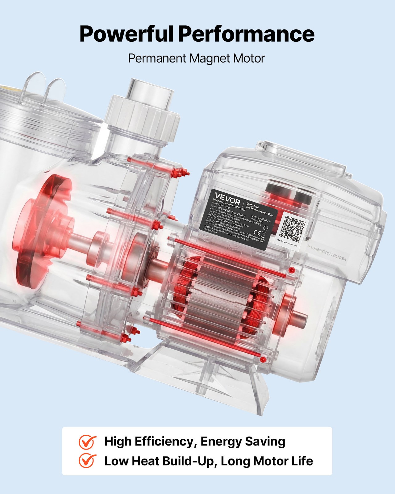 VEVOR Variable Speed Pool Pump 1.5 HP 220V 115 GPM In/Above Swimming Pool Pump