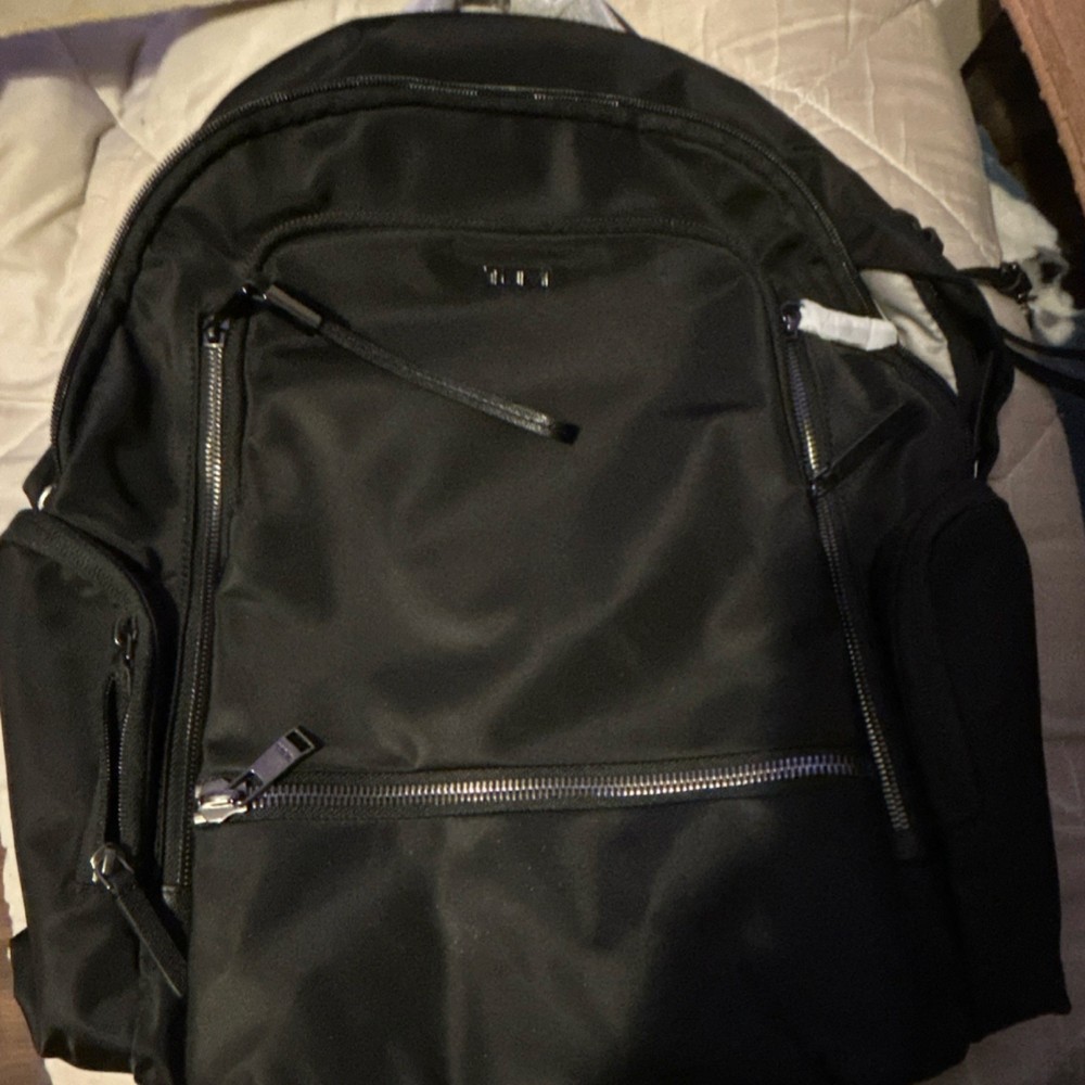 Tumi Black Backpack Grey Zip Closure with Pockets Adjustable Straps Classic