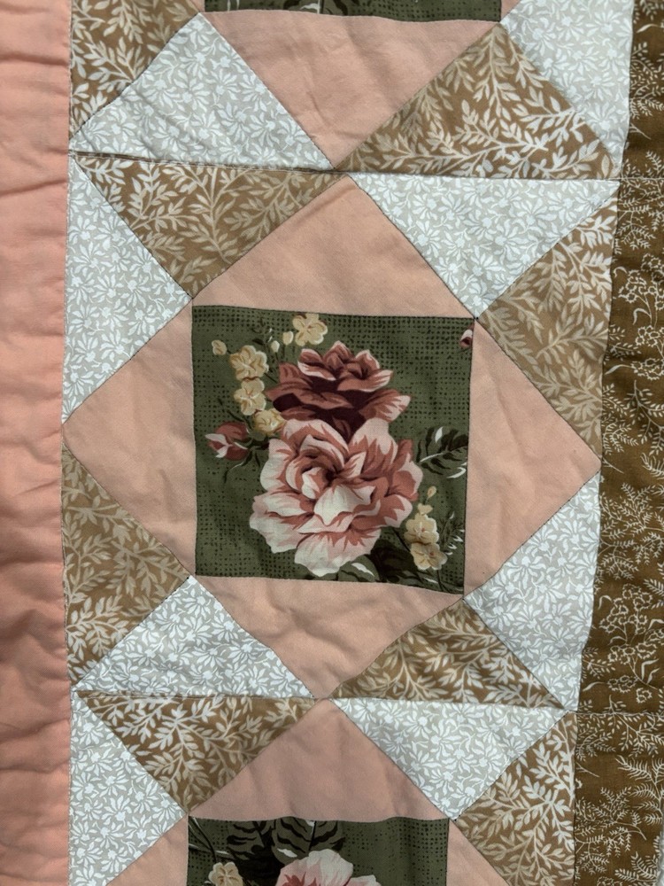 Handmade Quilt/Throw- Deep Green & Peach