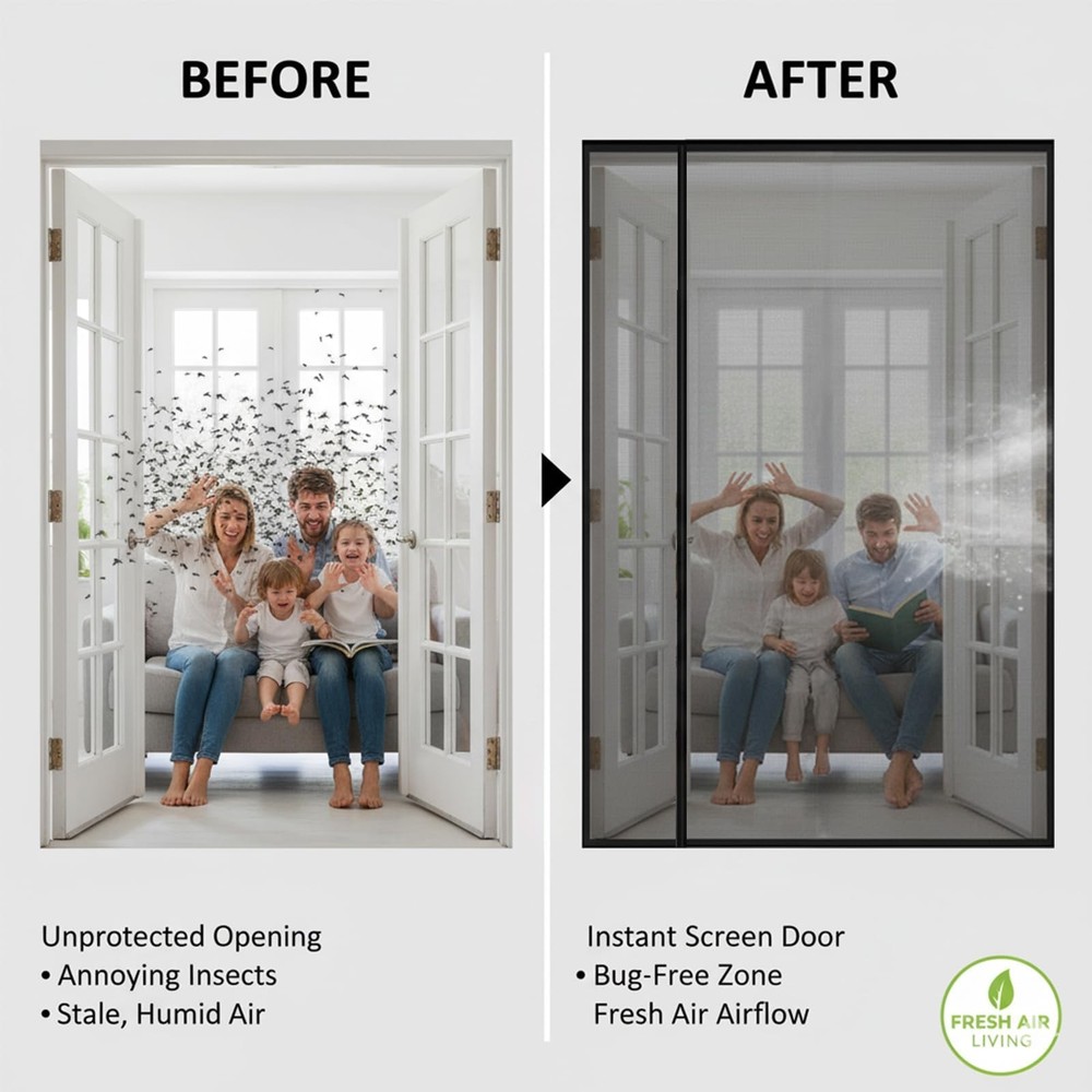 Magnetic Screen Door Left Right Side Opening Polyethylene Terephthalate Mesh ...