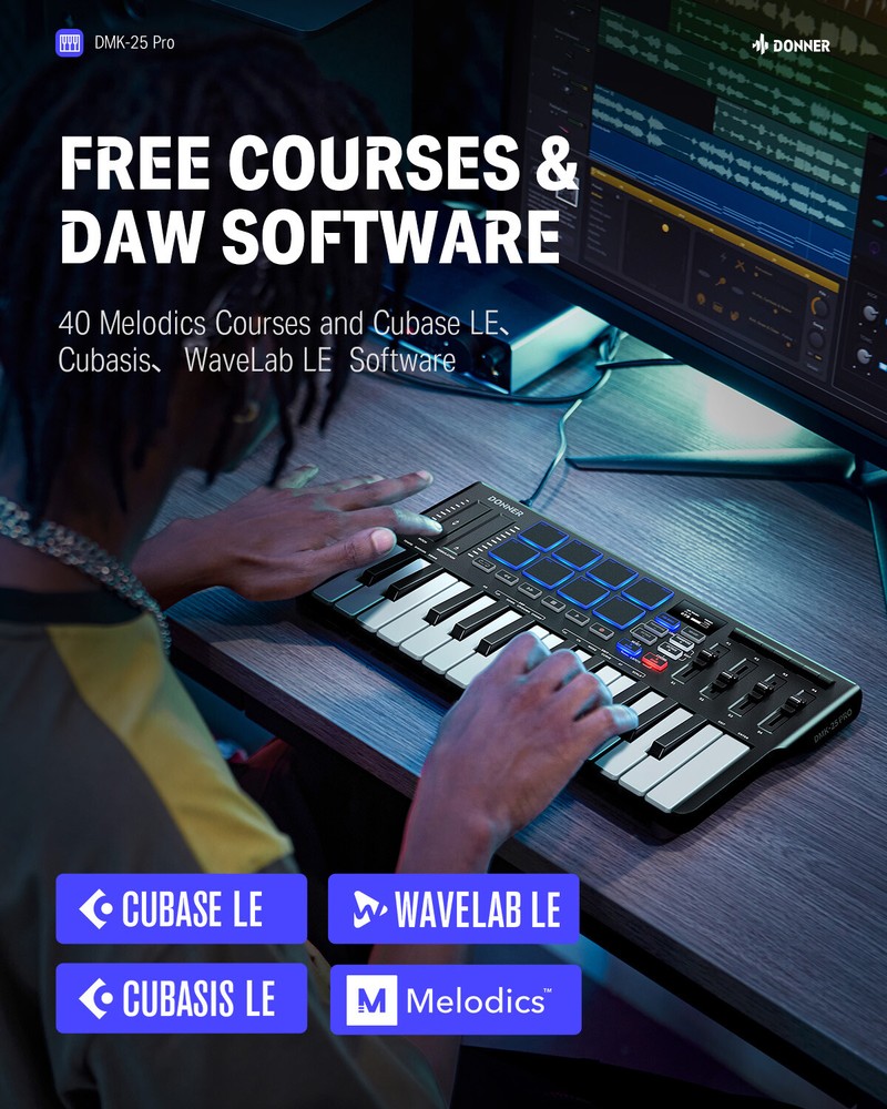 Donner DMK25 Pro MIDI Keyboard Controller With Software & 40 Teaching Course