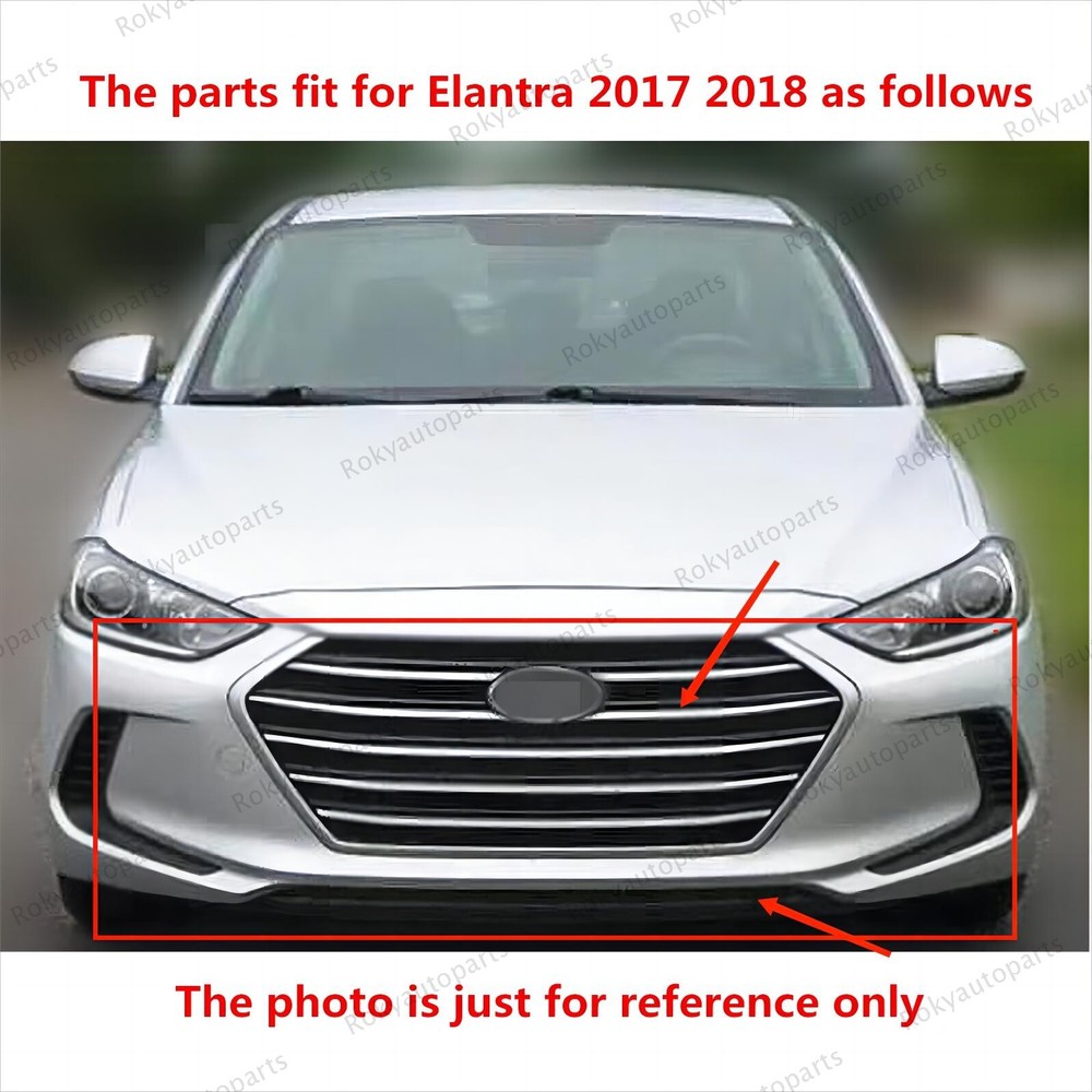 7PC For Elantra 2017 2018 Upper Chrome Grille Bumper Lower Lip Assembly Bracket