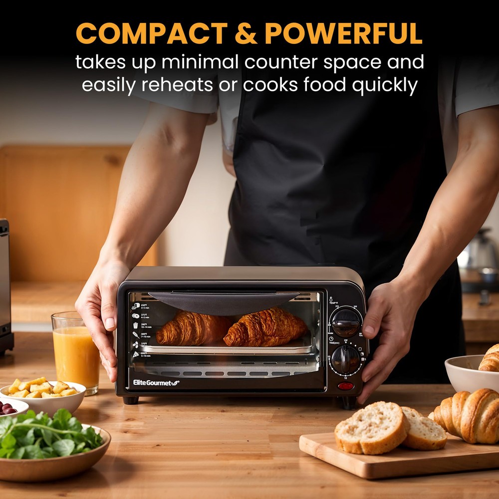 ETO236 Personal Compact 2 Slice Countertop Toaster Oven with 15 Minute Timer ...