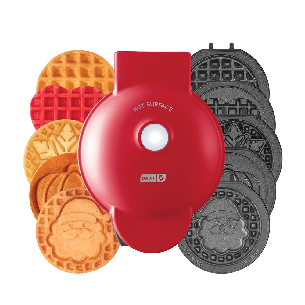 Dash Holiday MultiMaker Mini System - Includes Seasonal 6 Plates, Red