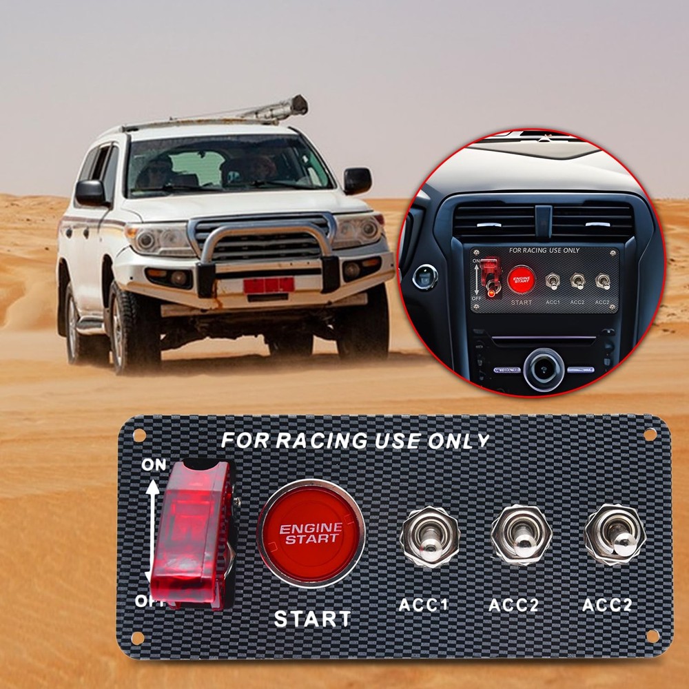Ignition Switch Panel 12V Racing Car Engine Start Push Button Carbon Fiber LED
