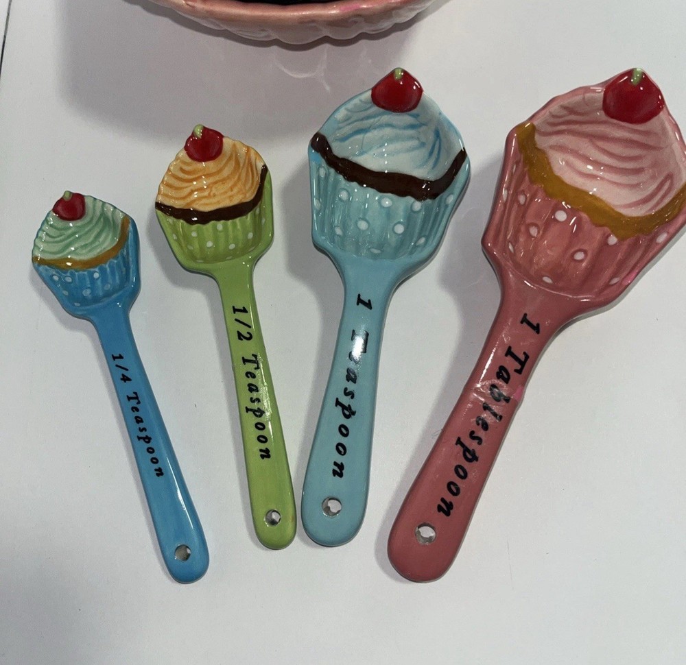Cupcake Ceramic Nesting Measuring Spoons And Measuring Cups 4 Sizes Available