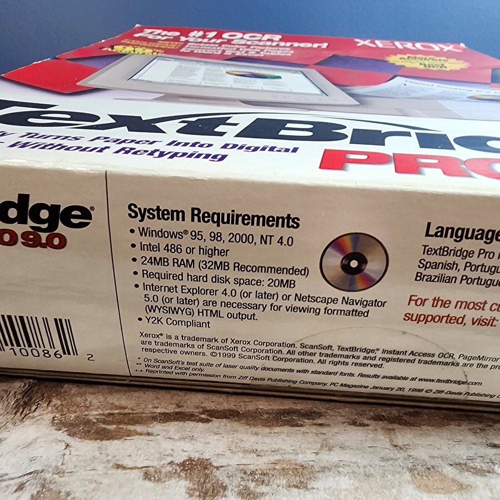 RARE Xerox TextBridge Pro 9.0 OCR Scan Software Microsoft Windows 95/98/2000/NT