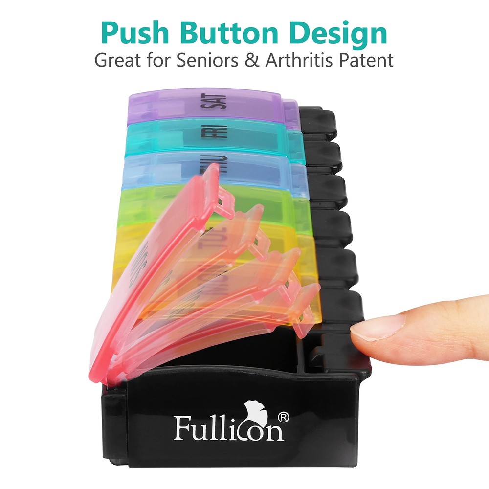 Fullicon Weekly Pill Box Organizer, 7 Day Tablet Boxes for Multicolor