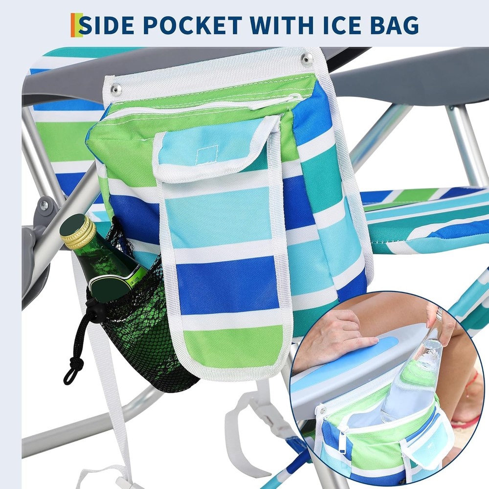 2 PCS Backpack Beach Chairs Lightweight Folding Chairs with Adjustable Backrest