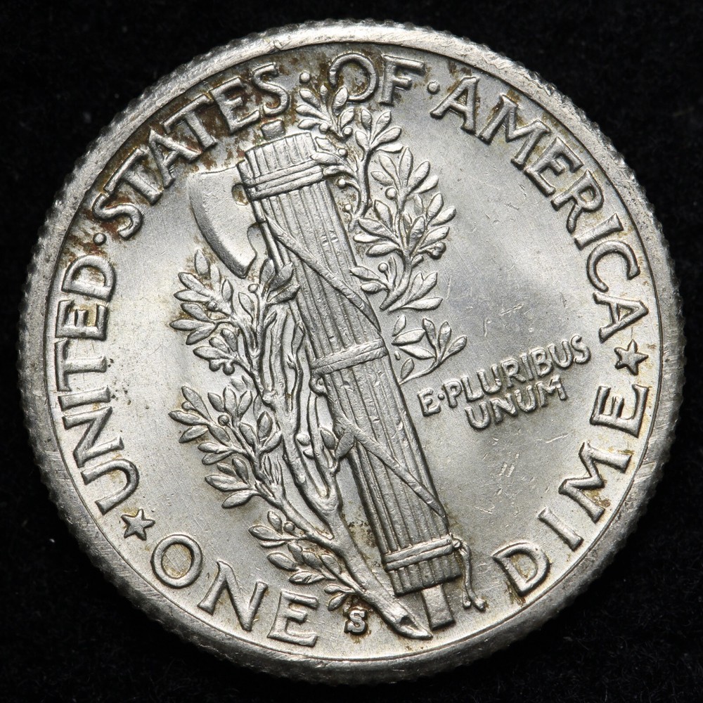 1935-S Mercury Silver Dime GEM BU MS FSB Full Split Bands E183 SGH
