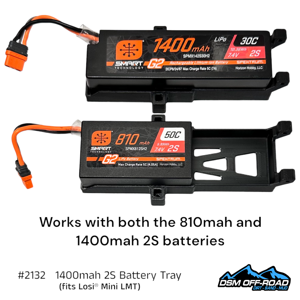 1400mah 2S Battery Tray (Fits Losi® Mini LMT) Works with stock 810mah 2s Lipo