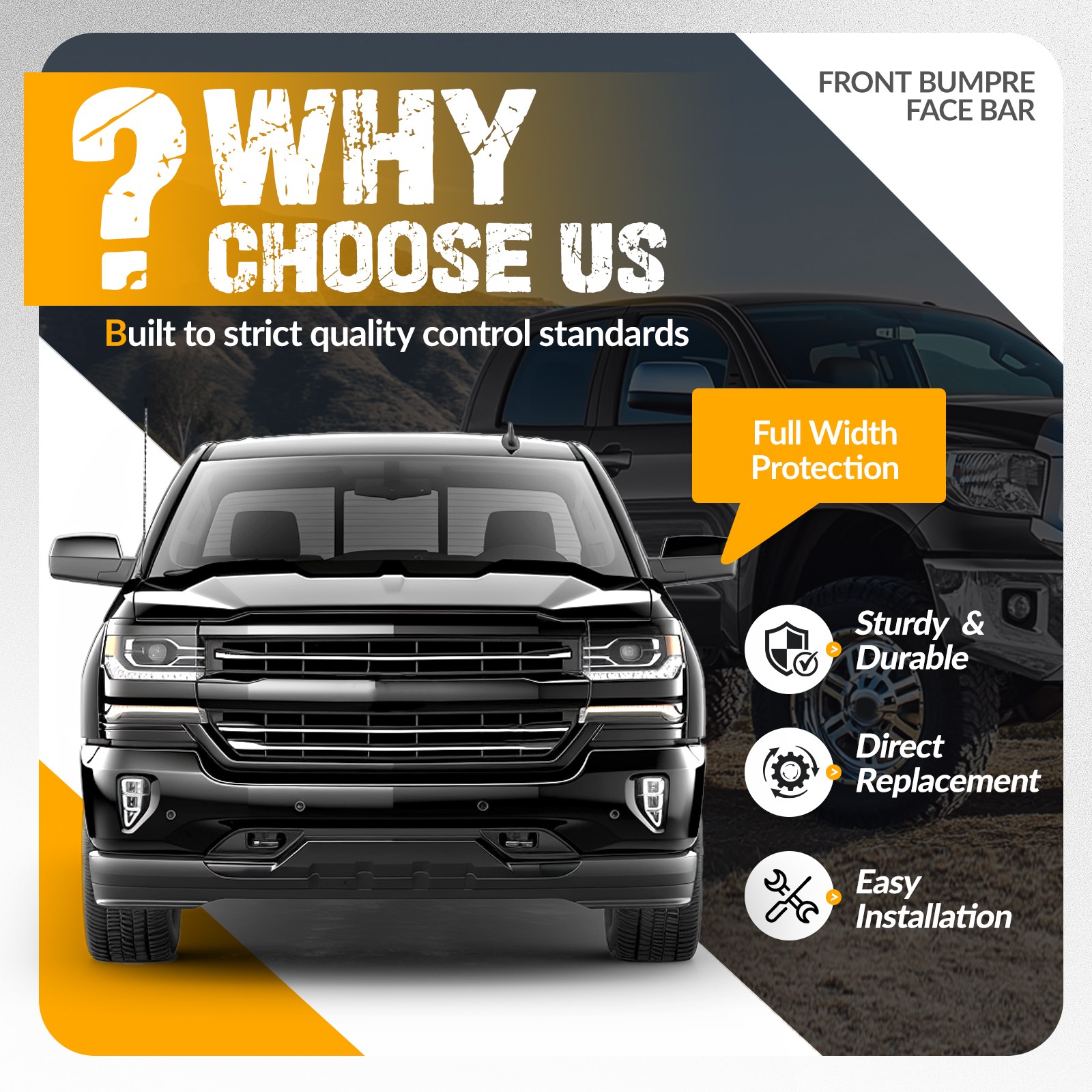 Front Bumper Cover Face Bar For Chevrolet Silverado 1500/1500 LD 2016-19 W/Holes