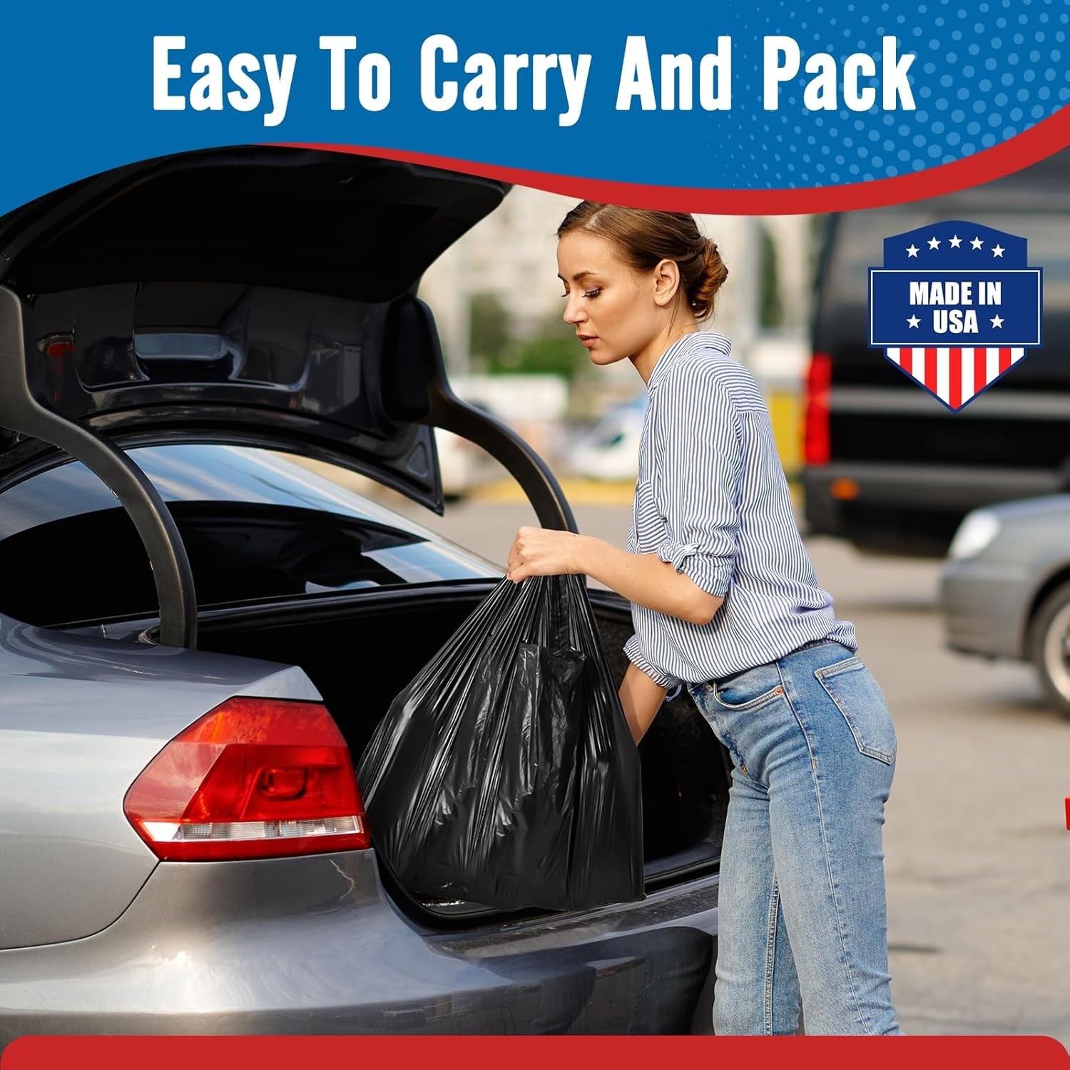 1000 Black T-Shirt Bags 1/6 12" x 6.5" x 21", Plastic Grocery Shopping Bags