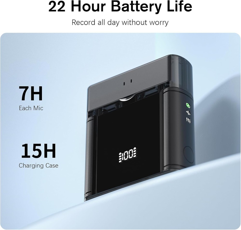 Wireless Lavalier Microphone for iPhone/Android/iPad (2 TX + 2 RX + Charging Cas