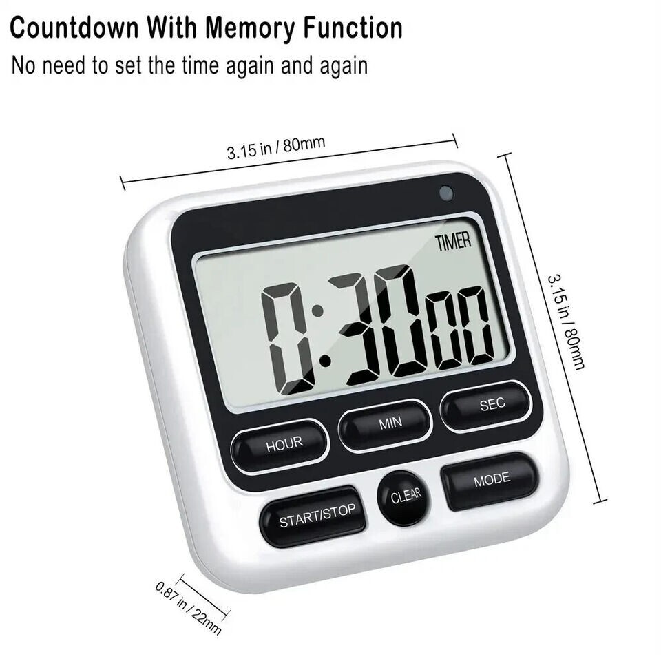 LCD Display Digital Kitchen Timer with Mute/Loud Alarm Switch ON/Off Switch 24 H