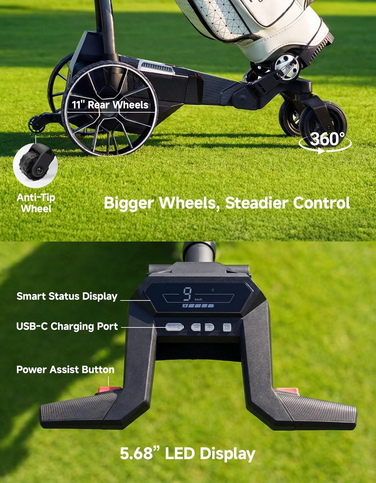 ApexR Foldable Electric Golf Push Cart Trolley Remote Control with Assist Mode