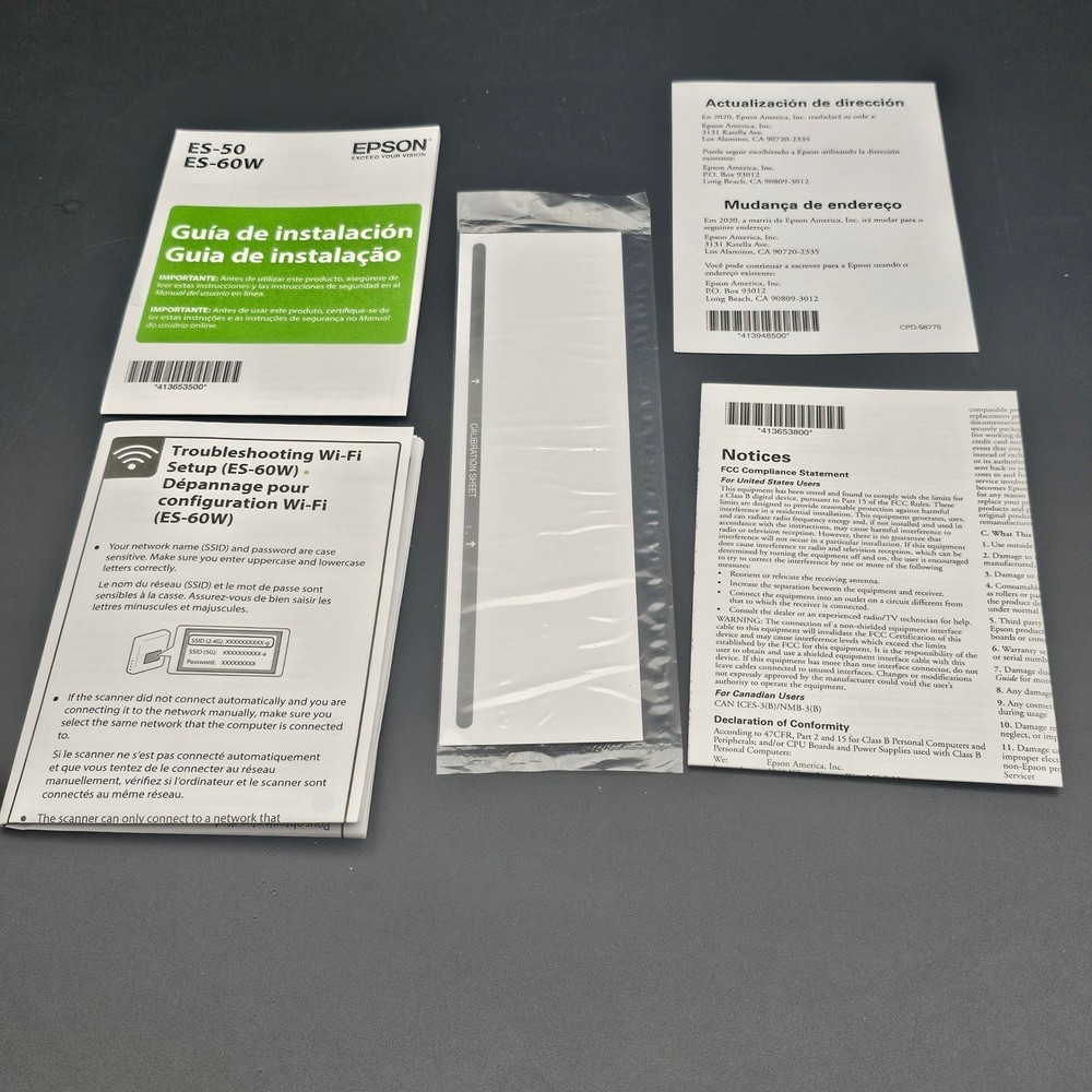Epson WorkForce ES-50 Portable Color Document Scanner Black USB Powered TESTED