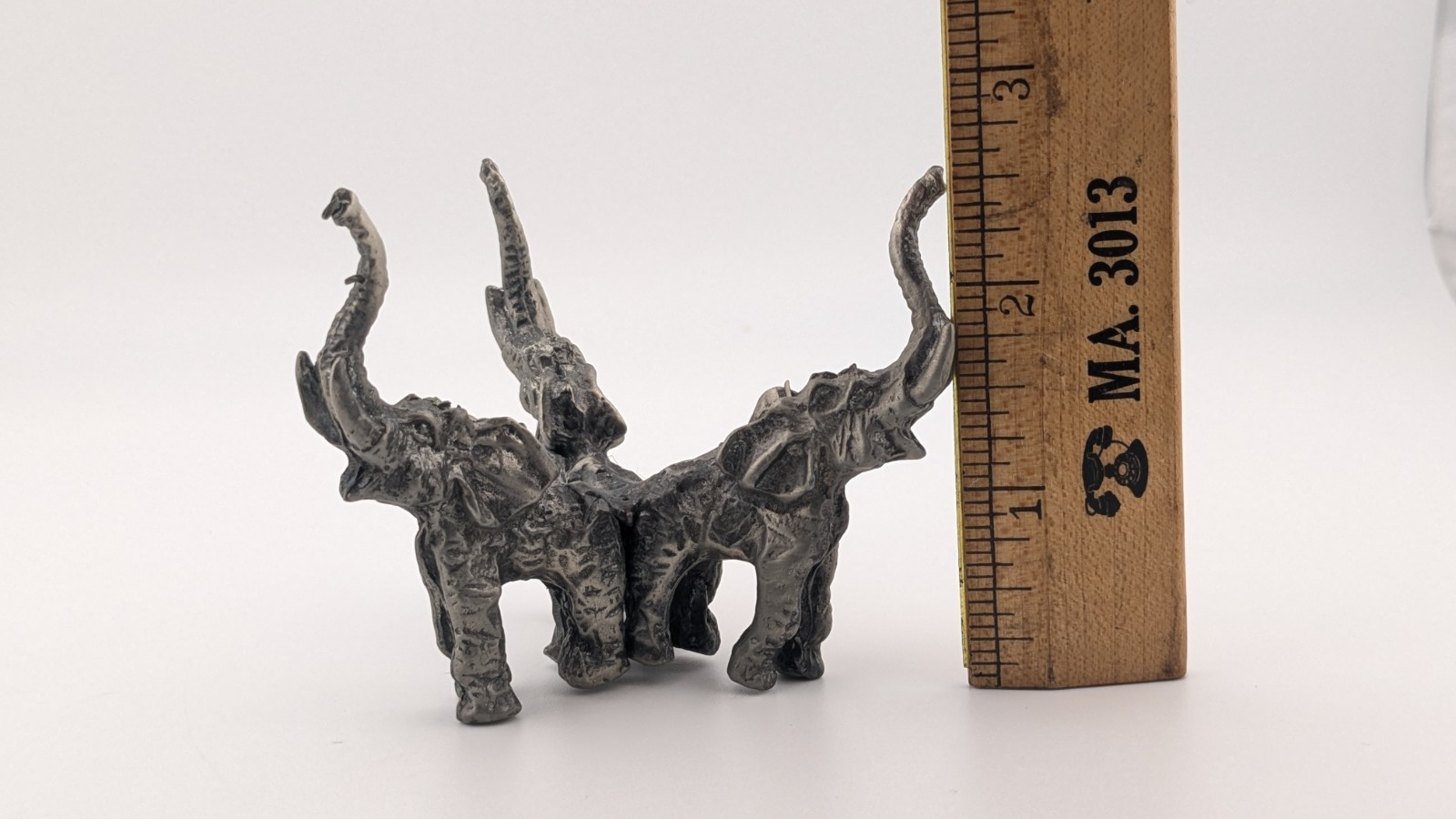 Vintage Metal Elephant Statue Figurine Three Elephants Trunk Raised Up Good Luck