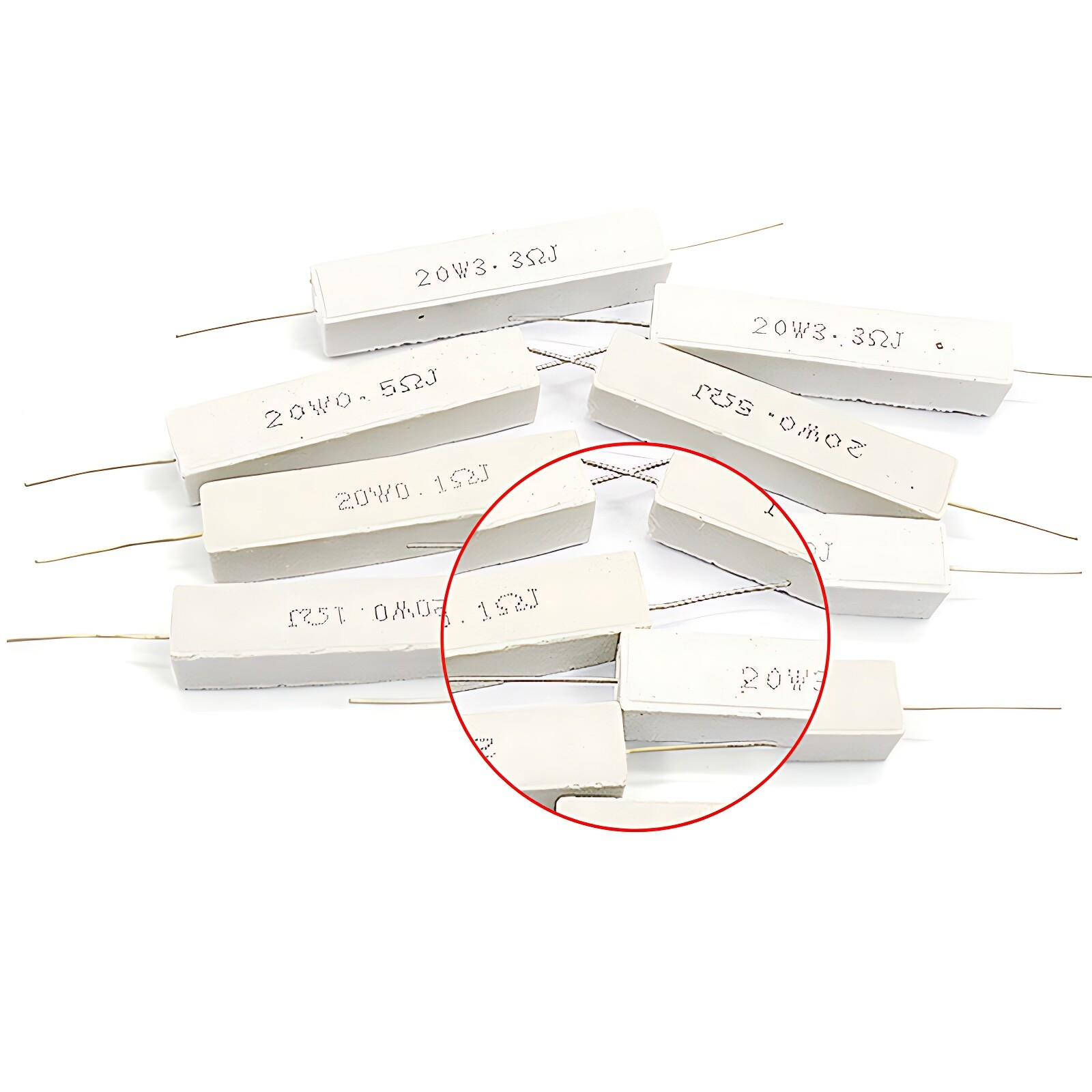 20 Watt Wire wound Cement Resistors Ceramic 0.1 ohms to 470 ohms Horizontal 5%