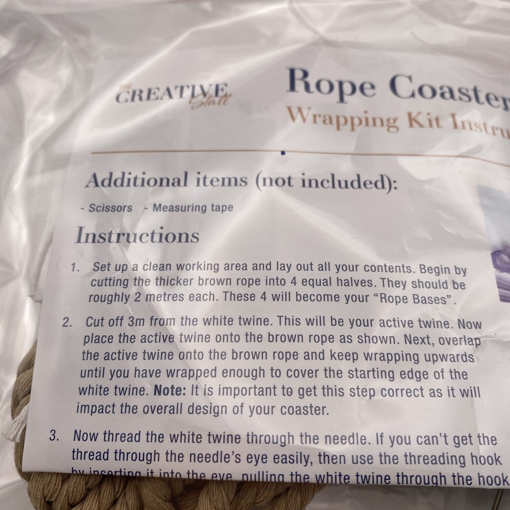 Rope Coaster Wrapping Kit, Craft Makes 4 Rope Coasters, Beachy, Hamptons Decor