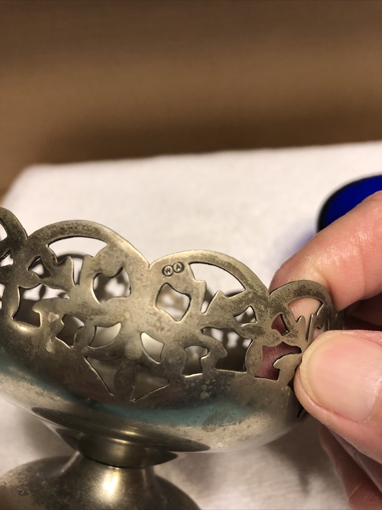 William Adams silver plated stand with blue glass bowl