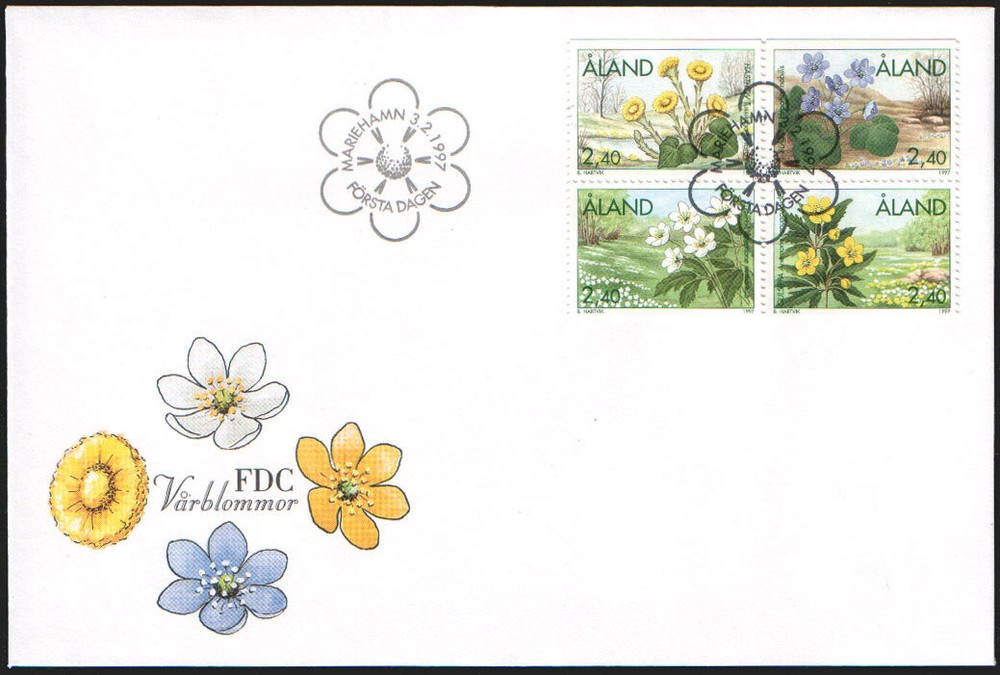 Aland FDC 1997, Spring Flowers, Mint