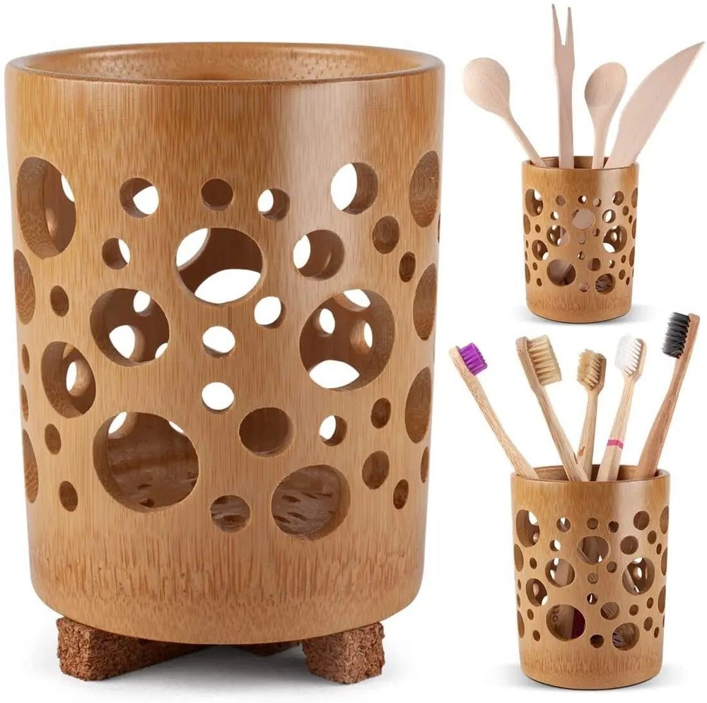 Eco-Friendly Bamboo Toothbrush Holder with Drainage & Quick Drying