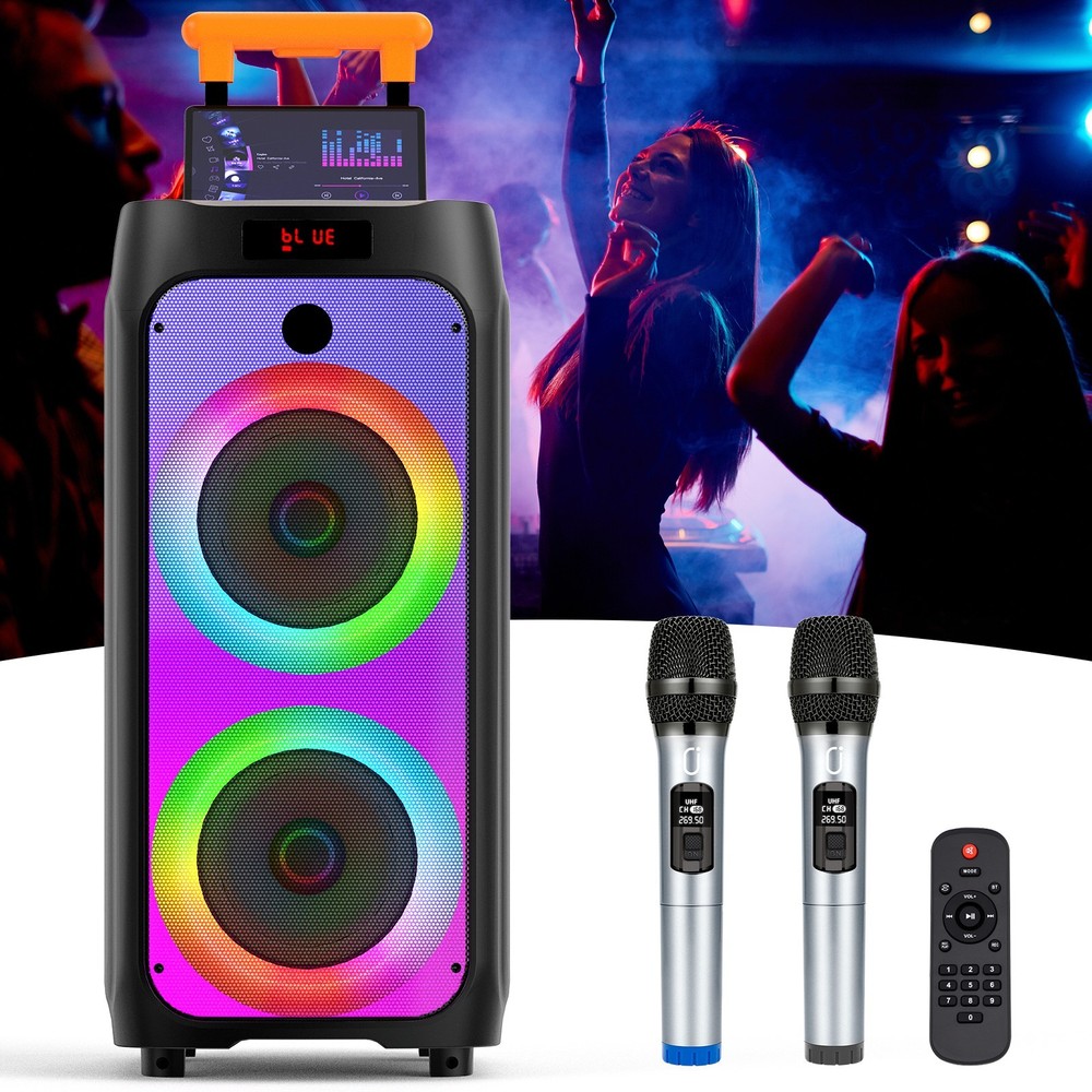 Large Rolling Bluetooth Karaoke Speaker with Telescoping Handle for Home,Outdoor
