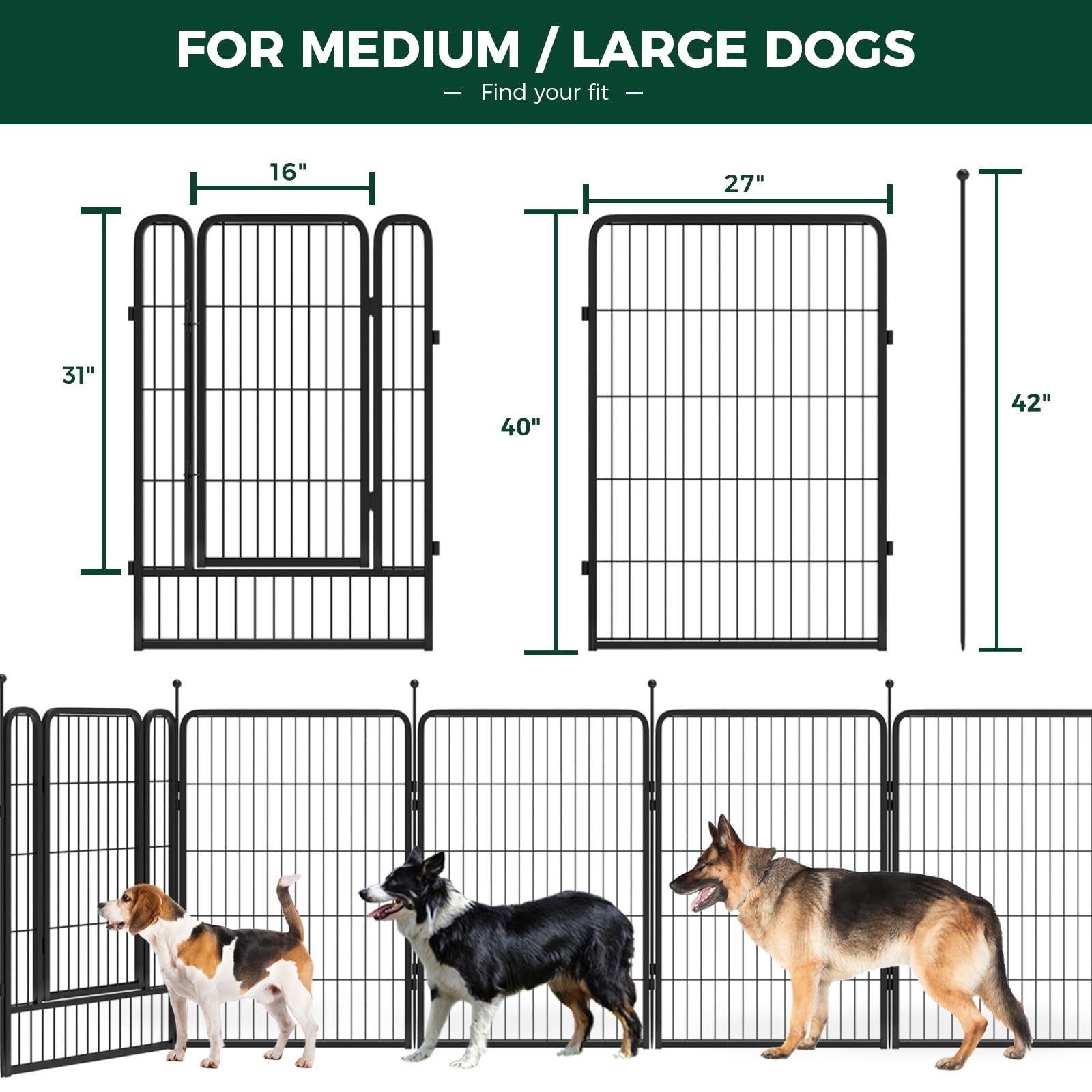Dog Playpen 8/16 Panel Fence Indoor/Outdoor Metal Pet Puppy Exercise Pen Garden