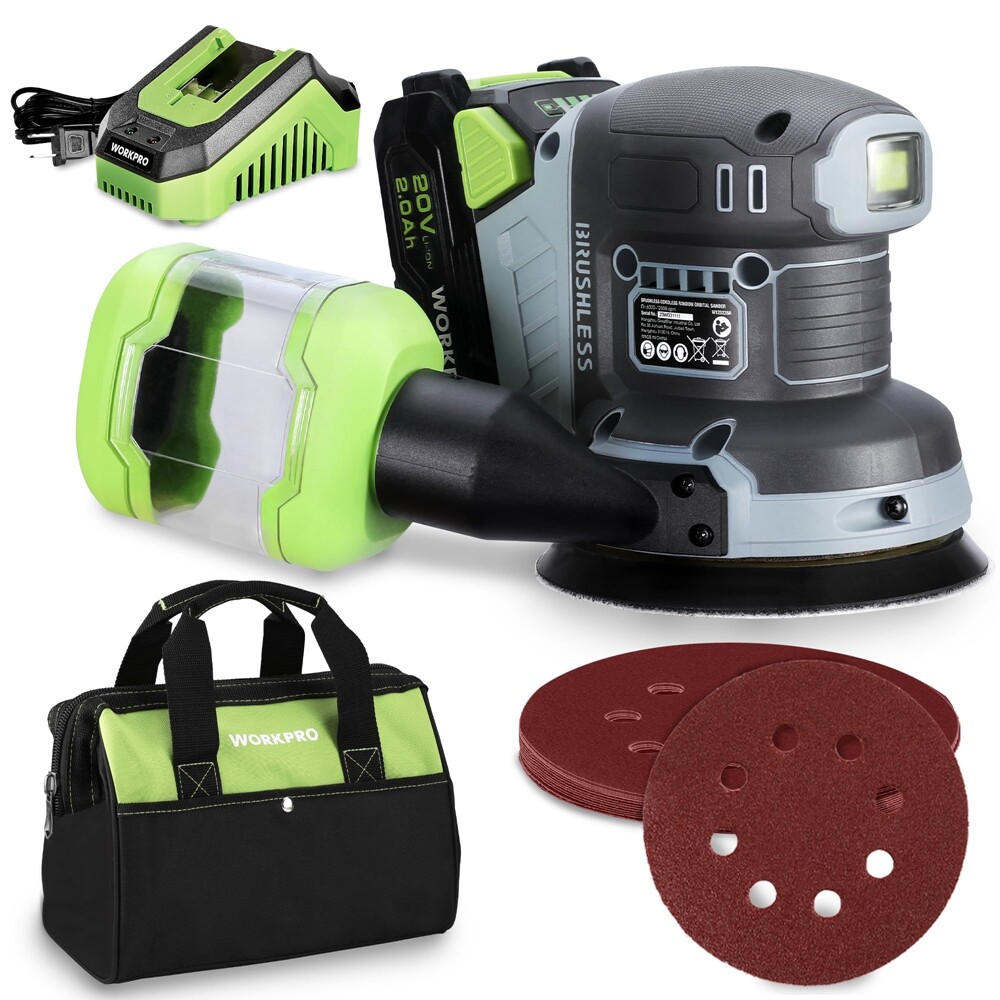 WORKPRO Cordless Brushless Random Orbital Sander 6 Variable Speed 6000-12000 OPM