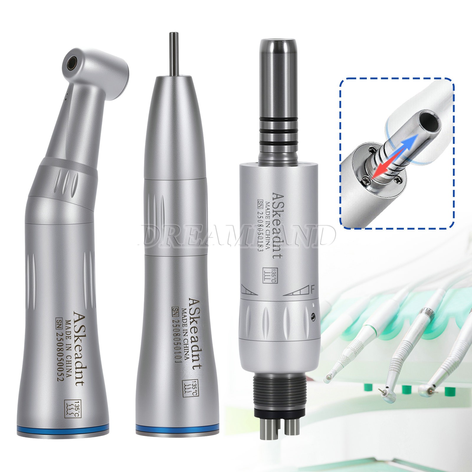 Dental Slow Speed Handpiece Inner Water Contra Angle/ Straight/ Air Motor 4-Hole