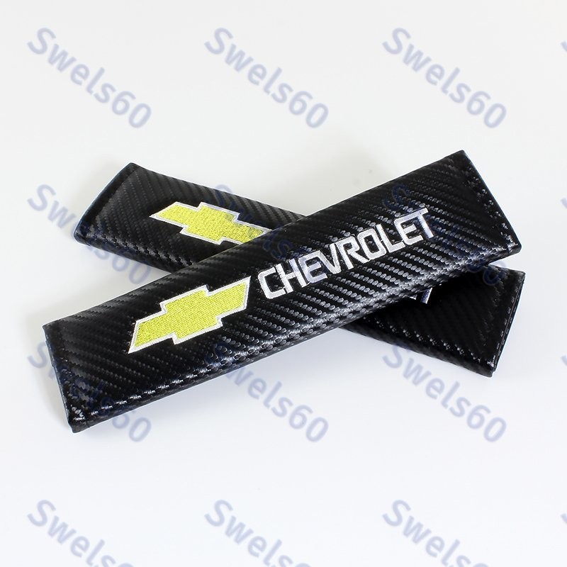 Carbon Look Embroidery Set of Seat Belt Cover Shoulder Pads for Chevy Chevrolet
