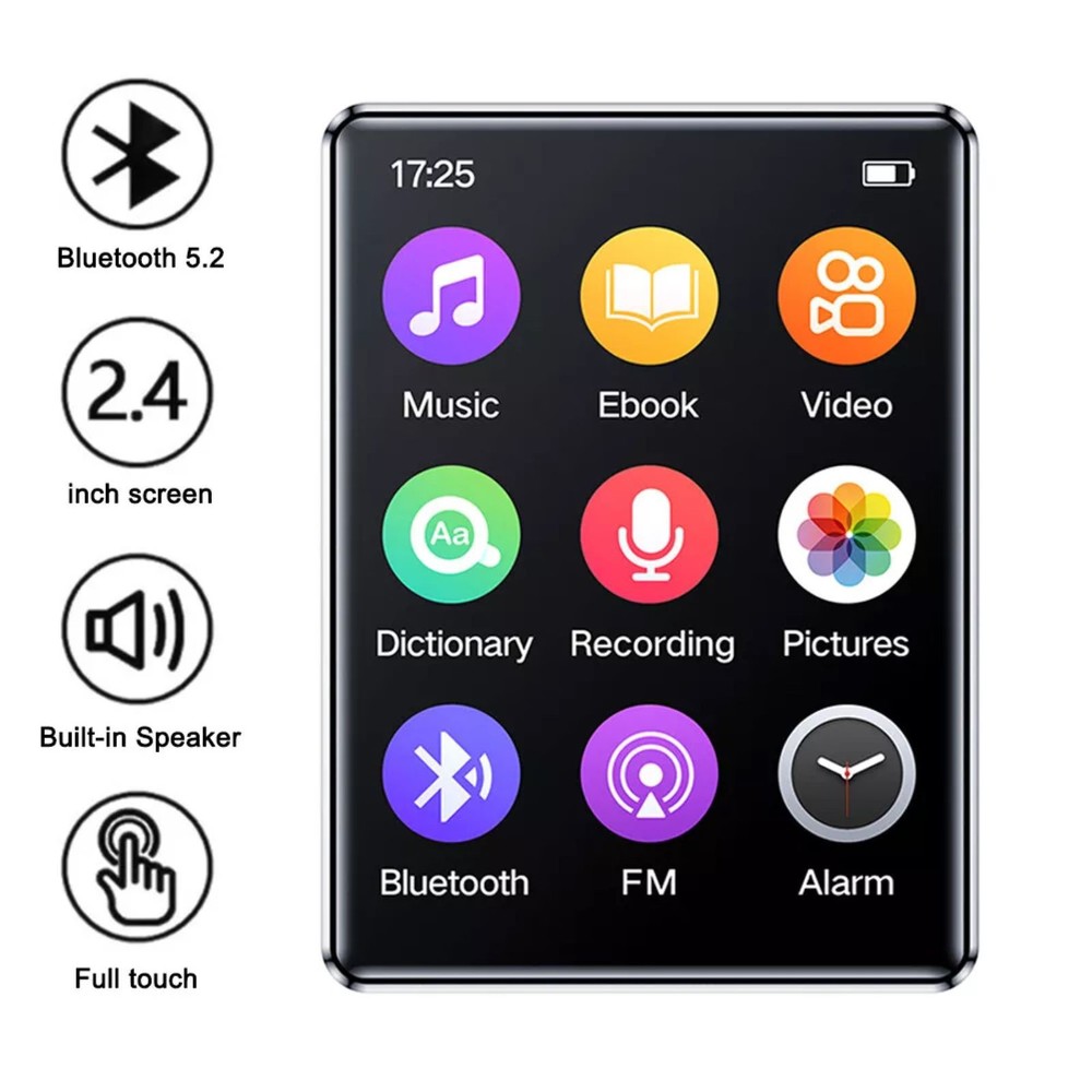 MP3 Player BT 5.0 2.4'' Full-touch HD Screen HiFi Audio Multi-function Equipment