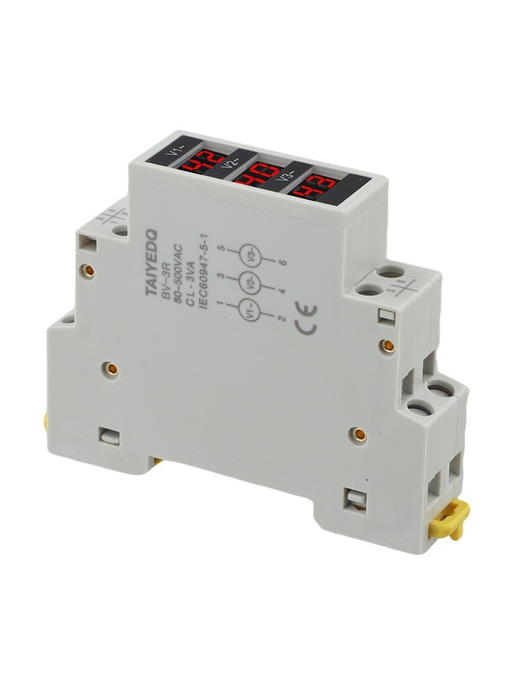 Three Phase Digital Voltmeter BV3R AC 80500V Red Display DIN Rail Meter