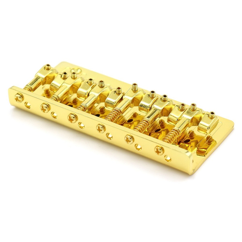6 String Metal Fixed Bass Bridge L-Shaped Saddle Bridge Top Load Tailpiece Gold