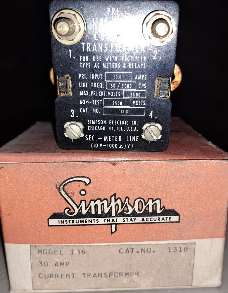 Simpson Model 186 Current Transformer 30A Cat. Number: 01318  NIB