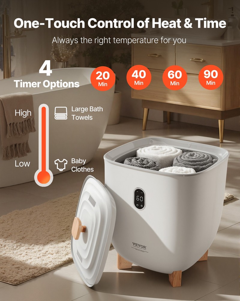 VEVOR 25L Towel Warmer Bucket with LED Display Timer & Temperature Setting Gray