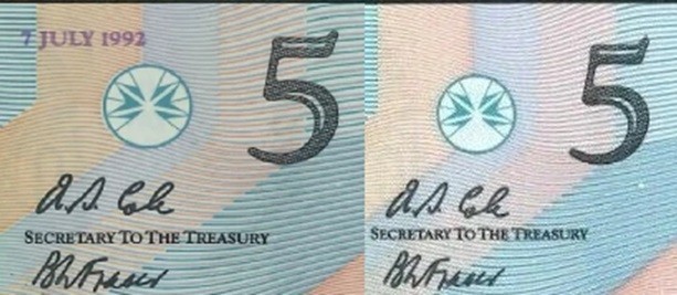 1992 Australia Mint Single $5 AA36 004637 Dated First issue OPT Polymer Banknote