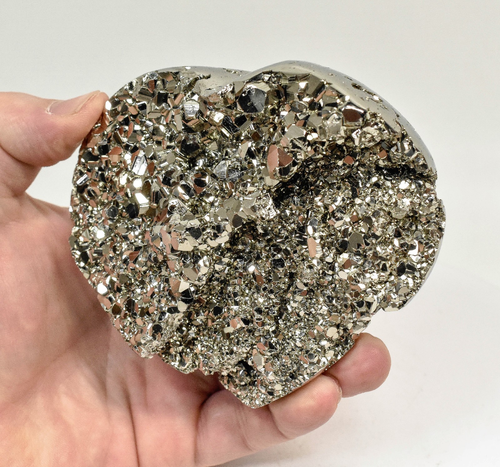 4.21" Polished PYRITE CRYSTAL HEART Carving Huanzala mine, Peru T707