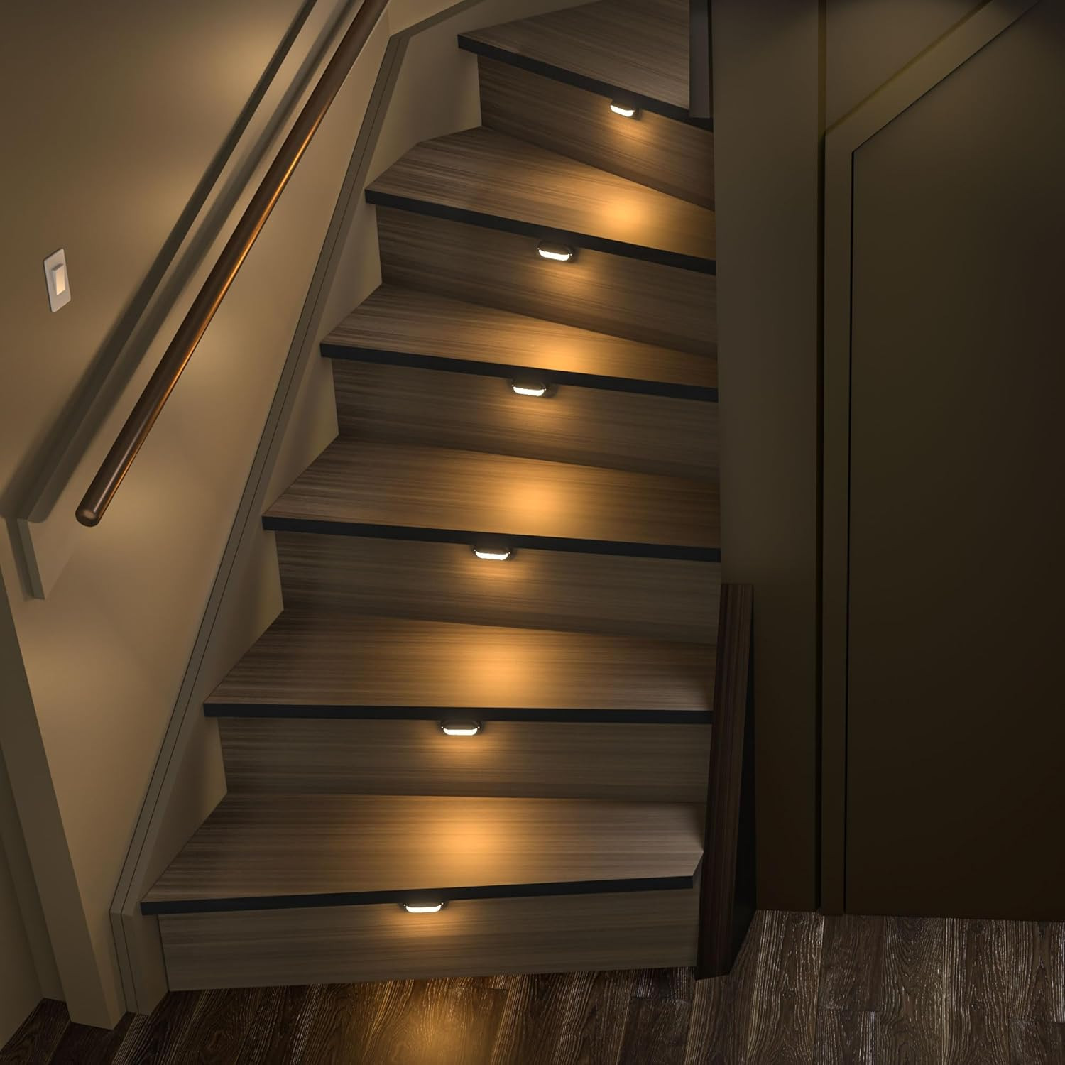 16-Step Motion Sensor Stair Lights - Dimmable 3000K LED Kit w/Day/Night Mode