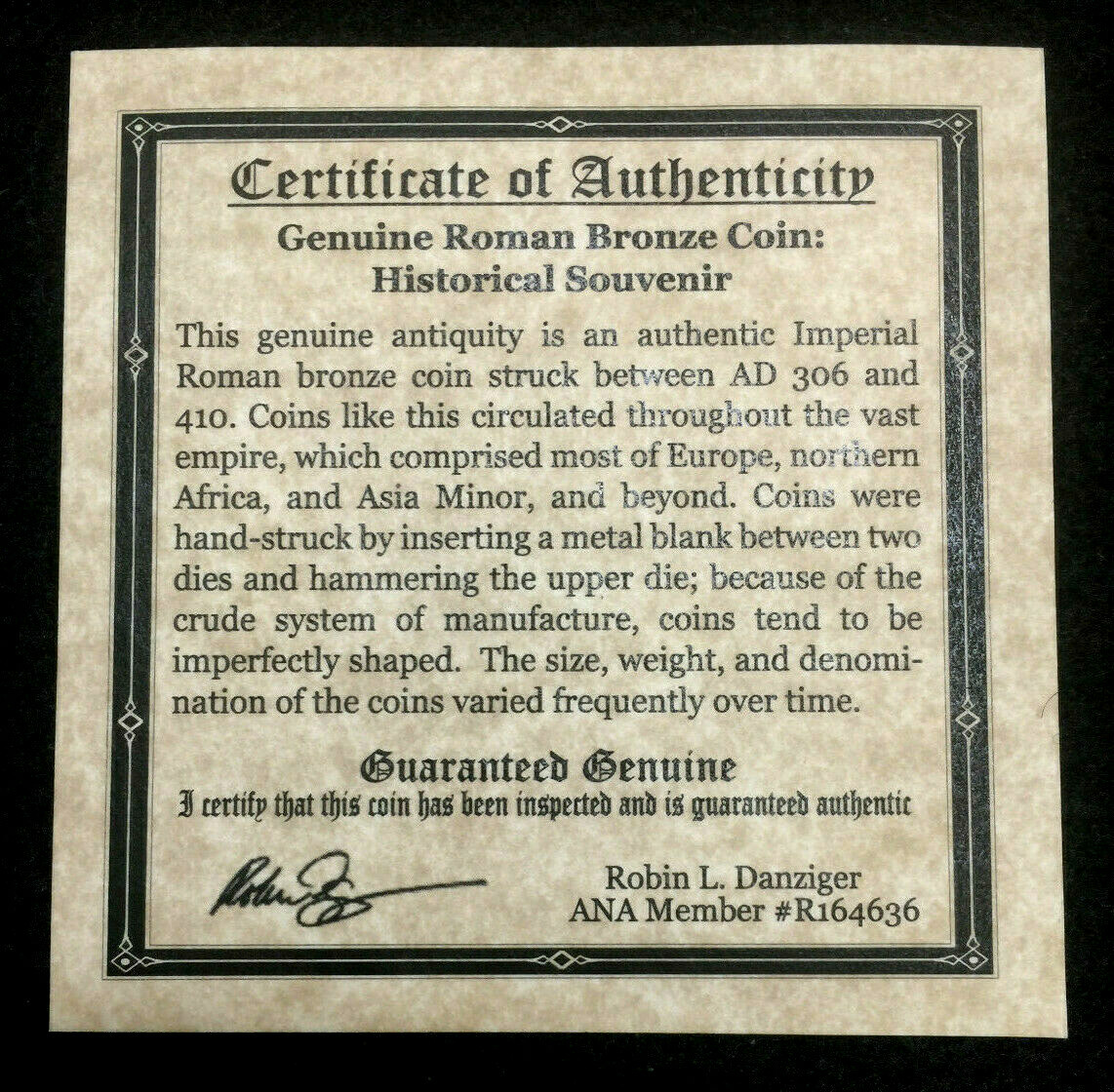 First Christian Empire Roman Bronze Coin 306 - 410 AD - Certified Authentic Coin