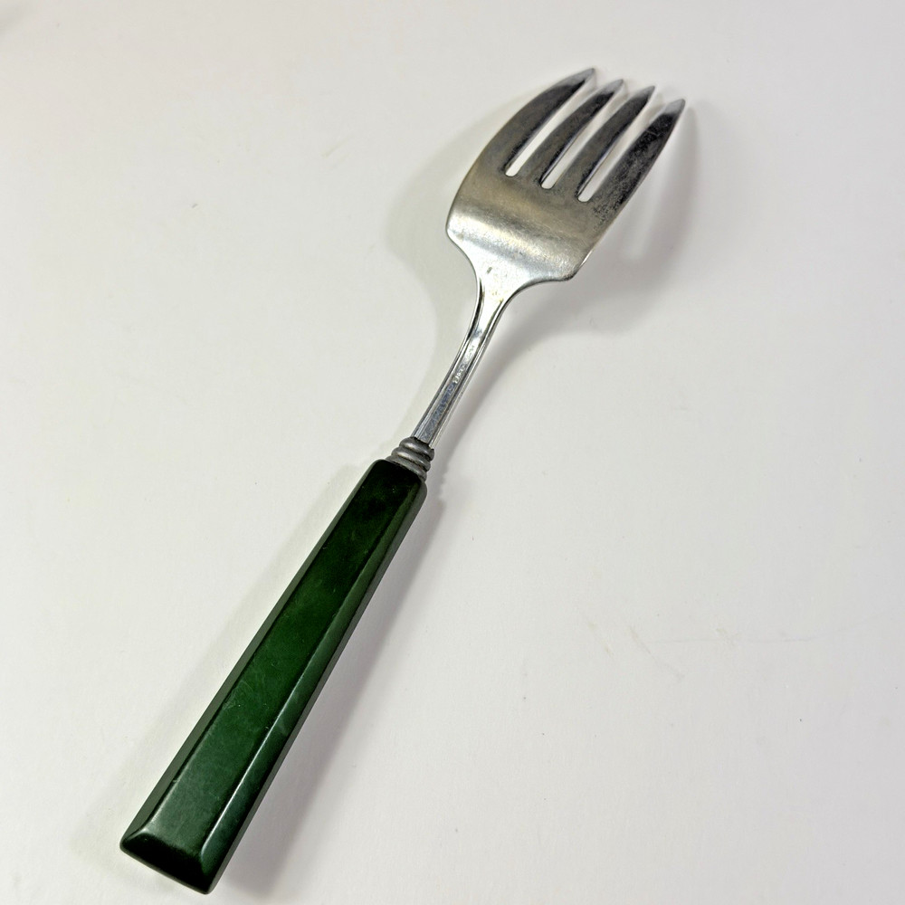 Perma -brite Jade Green Bakelite Handled Serving Fork 8.5"