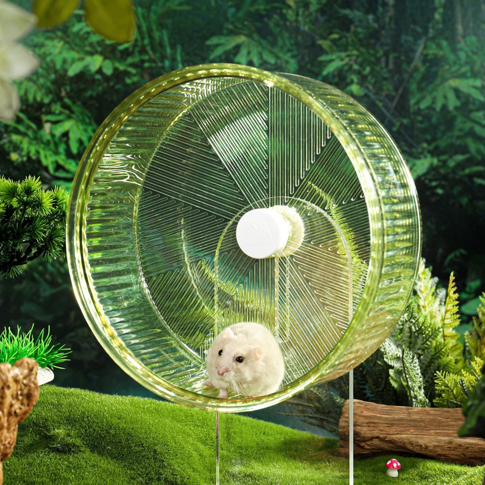 Super-Silent Hamster Exercise Wheel 8.5 Inch Clear Adjustable Stand Spin