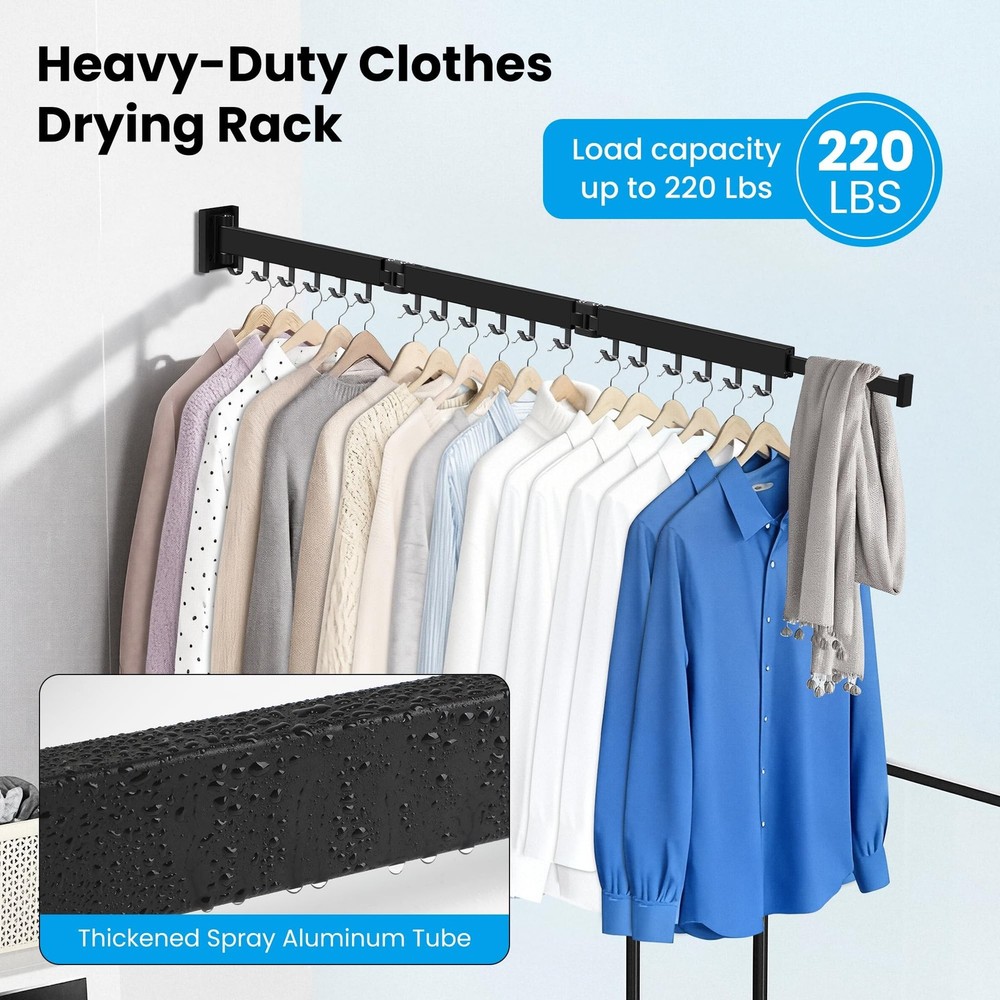 Clothes Drying Rack Wall Mounted, Retractable Collapsible(Tri-Fold) Space Sav...