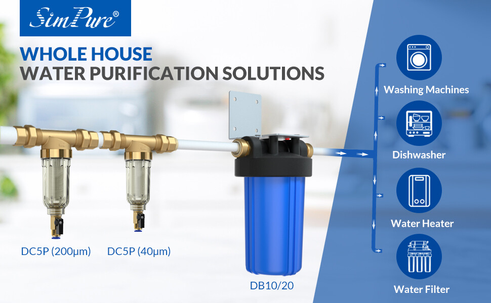 SimPure Whole House Water Pre-Filter System Reusable Spin Down Sediment Filter
