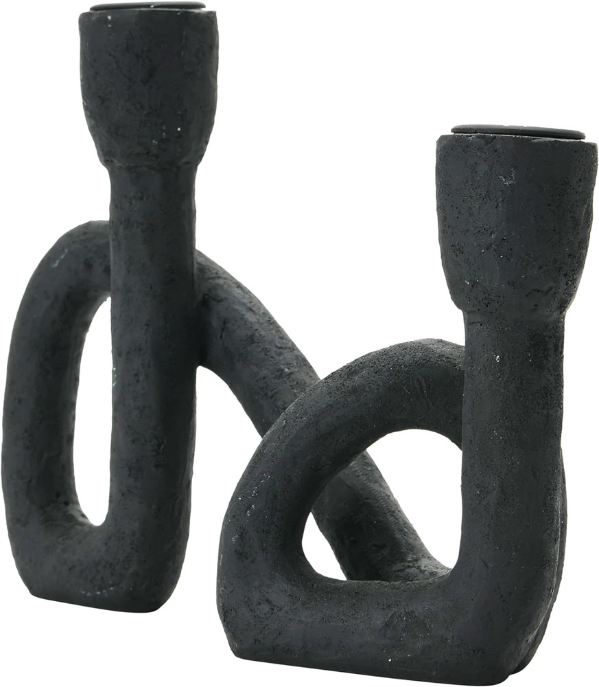 Modern Sculptural Double Taper Candle Holder, Black