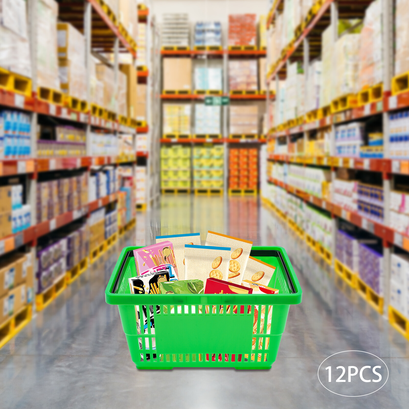 12PCS 28L Mesh Shopping Baskets with Handles Plastic Shopping Basket Portable