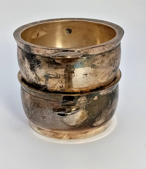 Silver plated stackable creamer and sugar set .